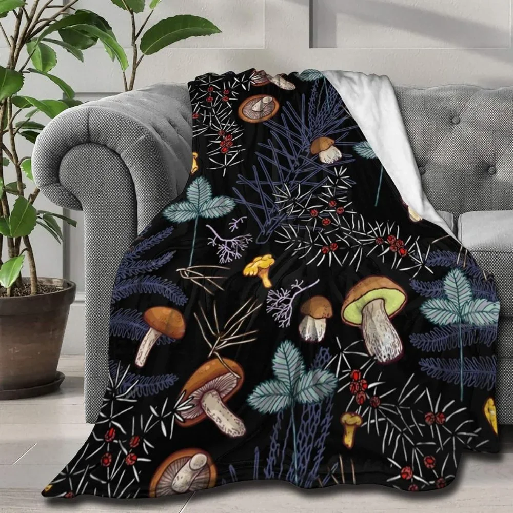 Wild Forest Mushrooms Throw Blanket
